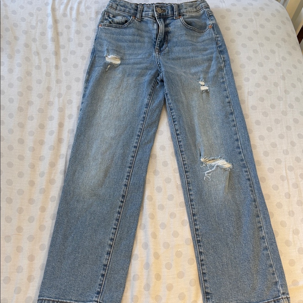 Jordache Light Wash Straight Leg Jeans with Distressed Details